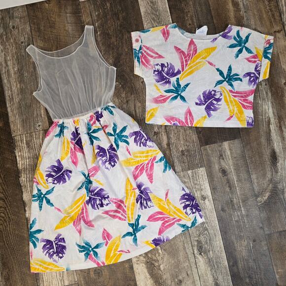 Vintage Dresses & Skirts - Vintgae Tropical Two Piece Dress 80s Resort Set Dress Vacation Size 3